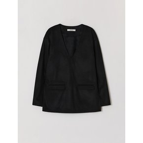 V-neck wool layered top (Black)