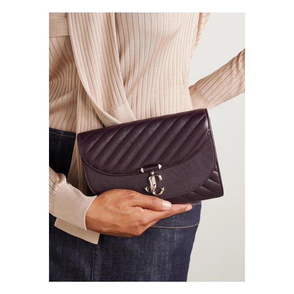 애비뉴 커브 장식 퀼팅 가죽 클러치 버건디 1647597360468461