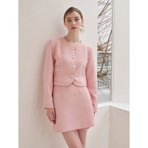 Tweed Pearl Button Jacket Set Up -Pink