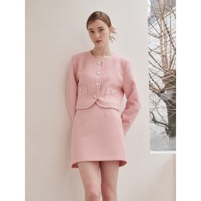 Tweed Pearl Button Jacket Set Up -Pink