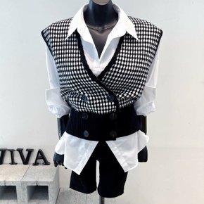 / [VIVA] 23FW 랩 잔체크 단추 니트조끼