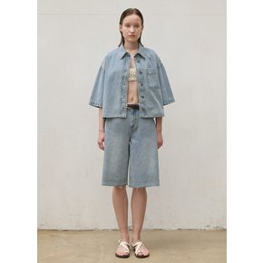 (PT-5546)BOXY SET-UP HALF DENIM PANTS