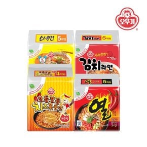 [오뚜기] 보들보들 치즈볶음면 매운맛 4봉+열라면 5봉+스낵면 5봉+김치라면 5봉