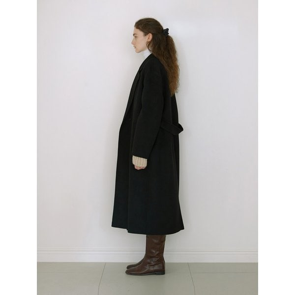Handmade belted long coat (BLACK)