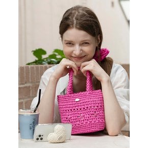 No.62 / Lily Raffia Mini Tote Bag _ Pink (릴리 라피아 미니 토트백 크로쉐백 라탄 니트가방)