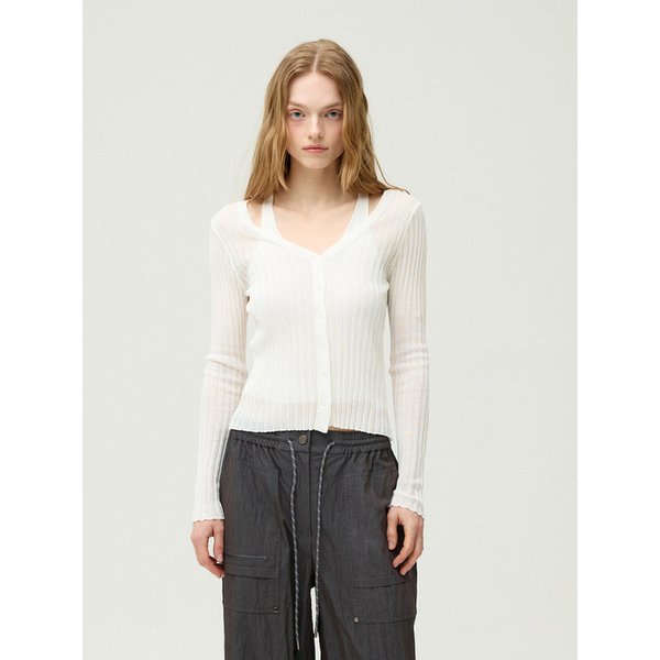 시어 립 브이넥 버튼 가디건 EMQ4KCD210