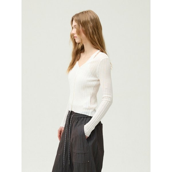 시어 립 브이넥 버튼 가디건 EMQ4KCD210