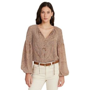 5186883 Lauren Ralph Paisley Georgette Tie-Neck Blouse