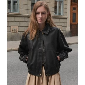 Natural crack leather blouson_Brown