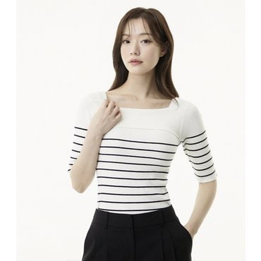 플라스틱아일랜드 스퀘어넥 스트라이프 니트 (PR2KH461)