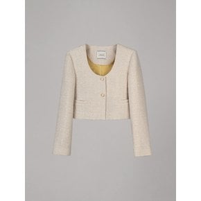 TWEED U NECK CROP JACKET_IVORY