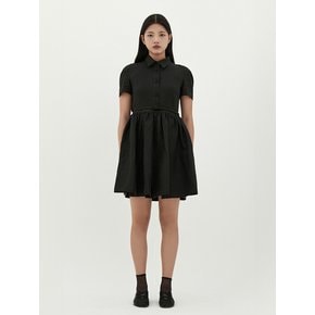 Linen Short Half Sleeve Dress - Black