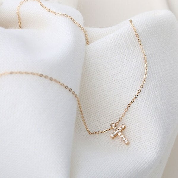 14K Gold 데일리 미니 십자가 심플 금 목걸이 45cm