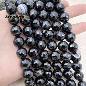 DIY 주얼리 제작을 위한 대형 면 내추럴 블랙 레이스 마노 라운드 루즈 비즈