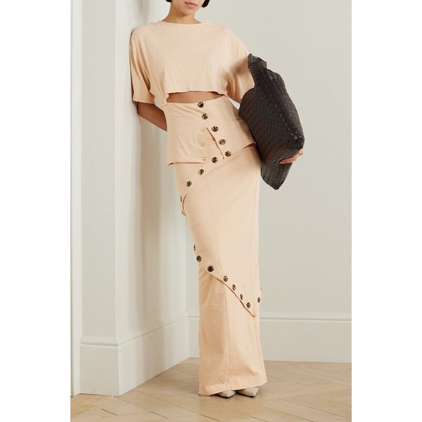 버튼 장식 컷아웃 코튼 저지 티셔츠 1647597316051131