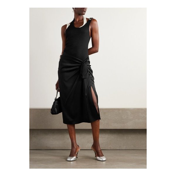 스텔라매카트니 랩 이펙트 드레이프 새틴 미디 스커트 블랙 46376663162848902