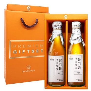 대현상회 50년전통 대현상회 저온압착 국산 참기름 들기름 350ml 선물세트 (선물상자포장)