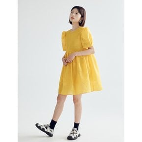 CHECK VOLUME MINI DRESS - MUSTARD