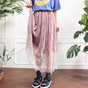 내추럴 구김 레이스 밑단 밴딩 롱 스커트n820_P085473173