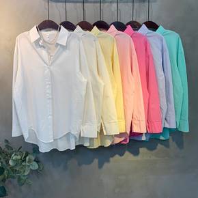 / (신상 무료배송)푸미 언발 소매 투버튼 베이직 루즈핏 긴팔 카라 셔츠 7color