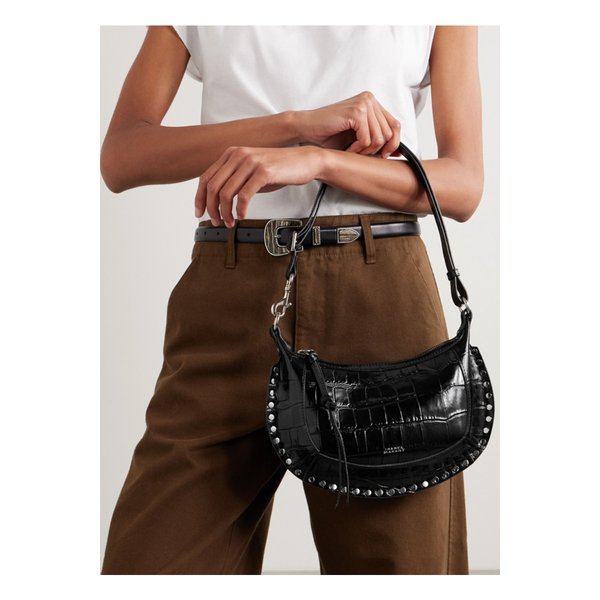 오스칸 문 스터드 크로커다일 이펙트 페이턴트 가죽 숄더 백 블랙 46376663162936995