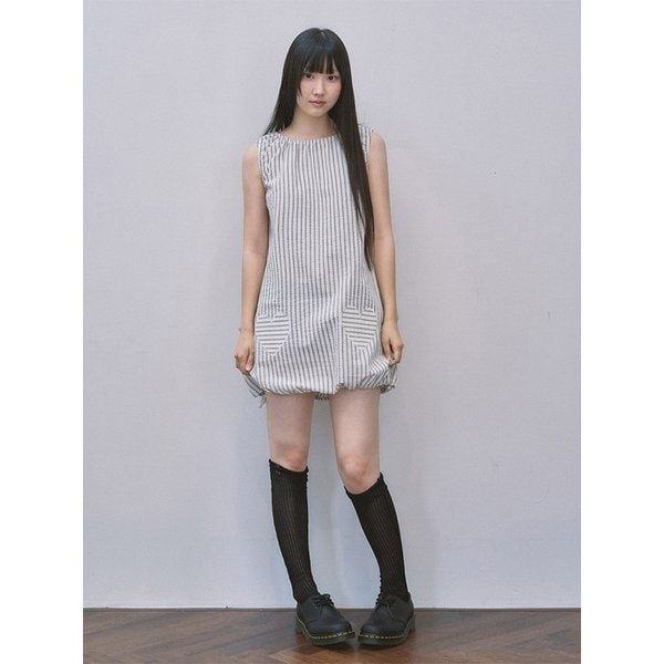 ke801-String Sleeveless Dress Cream Black