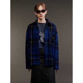 Fringed Wool-Blend Shirt Jacket (Check)