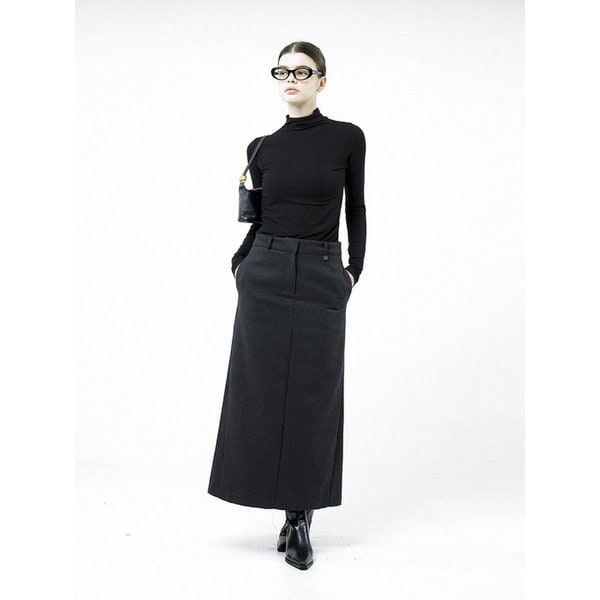Back-Slit Wool Long Skirt - Charcoal /W244SK01CH
