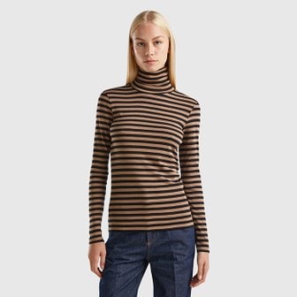 베네통 Striped turtleneck cotton t-shirt_3OA6E222594A