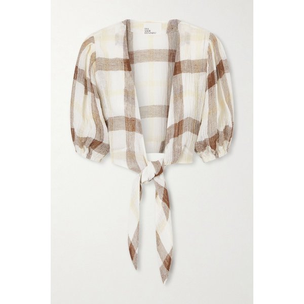 크롭 체크 리넨 블렌드 크레폰 블라우스 46376663162982855