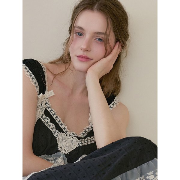 여성 조젯 코튼 브라캡 민소매 원피스 잠옷