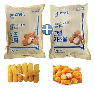  동원 치즈스틱1kg(21gx46개)+크림치즈볼1kg(24gx41개) -묶음