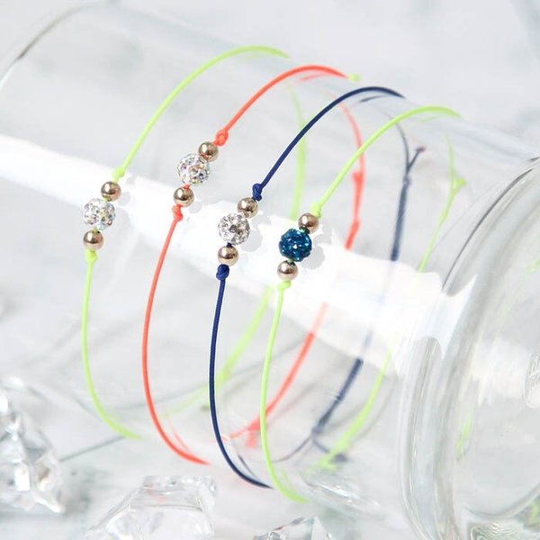 14K GOLD 큐빅볼 네온 끈팔찌 매듭 마크라메