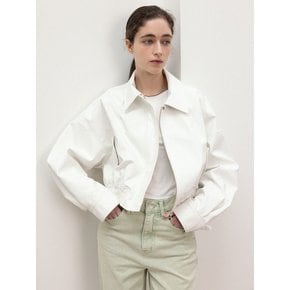 faux leather zip-up blouson (white)