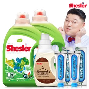 강호동의 쉬슬러 액상 세제 유칼립투스 3.05L 2개+홈드라이전용 650ml 1개+치석케어 치약 100g 2개.