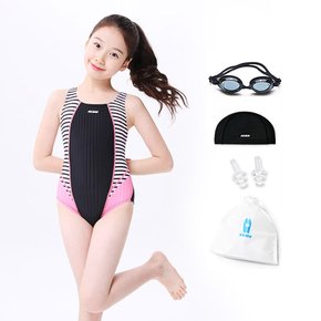 5종세트 스키즈 여아동 원피스 실내수영복 블랙 수모+수경+파우치 SC5GS602OBKs5