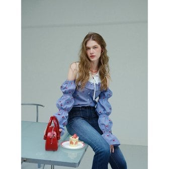 던드롭 DD_Cherry bubble off-shoulder blouse