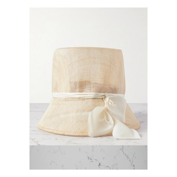 지지 버리스 엘로이즈 실크 오간자 트리밍 시나메이 스트로 버킷 햇 뉴트럴 46376663162858099