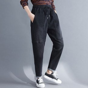 여자 밴딩 청바지 여성 검정 블랙 데님 팬츠 엄마옷 중년여성옷 5268