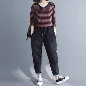 여자 밴딩 청바지 여성 검정 블랙 데님 팬츠 엄마옷 중년여성옷 5268