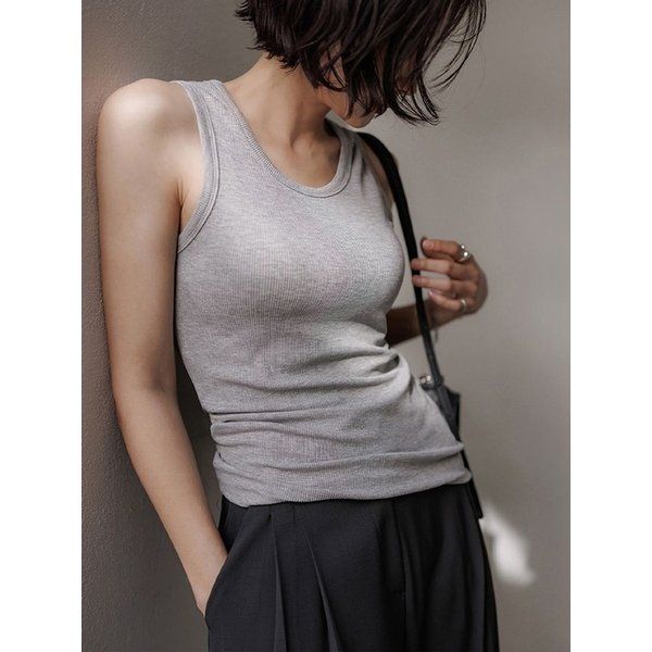 골지 슬림 슬리브리스(멜란지그레이)