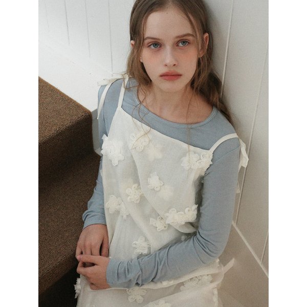 Flower volume ribbon dress IVORY