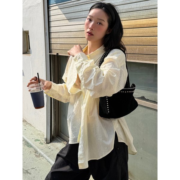 [뉴뉴 PICK]A3479 시스루 스트라이프 셔츠_Cream