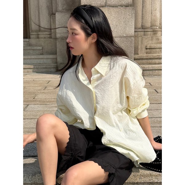 [뉴뉴 PICK]A3479 시스루 스트라이프 셔츠_Cream