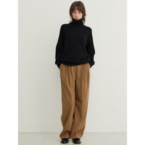 Wool Blend Wide Pleated Slacks_CARAMEL