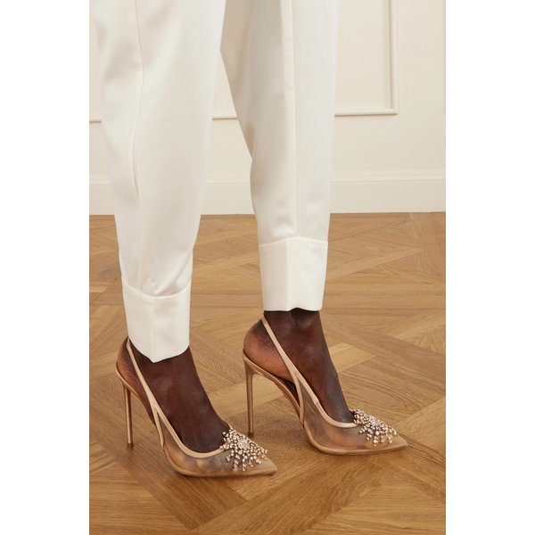 파이어워크 105 크리스탈 장식 새틴 트리밍 메시 펌프스 뉴트럴 46376663162955073
