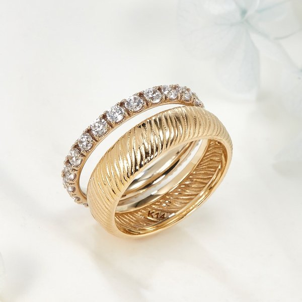 [비앤비골드] 18K 샤인 리프컷 테니스 올밴드 쌍지 반지 RSS41408