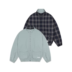 QT NYLON REVERSIBLE CHECK JACKET-OLIVE