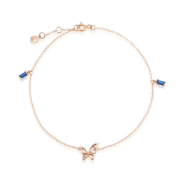 [비앤비골드] 14K 탄생석 사파이어 나비 큐빅 발찌 SCA38275