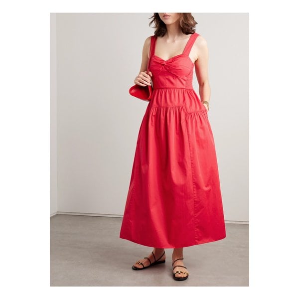 라 리뉴 개더 코튼 포플린 미디 드레스 레드 46376663162851586